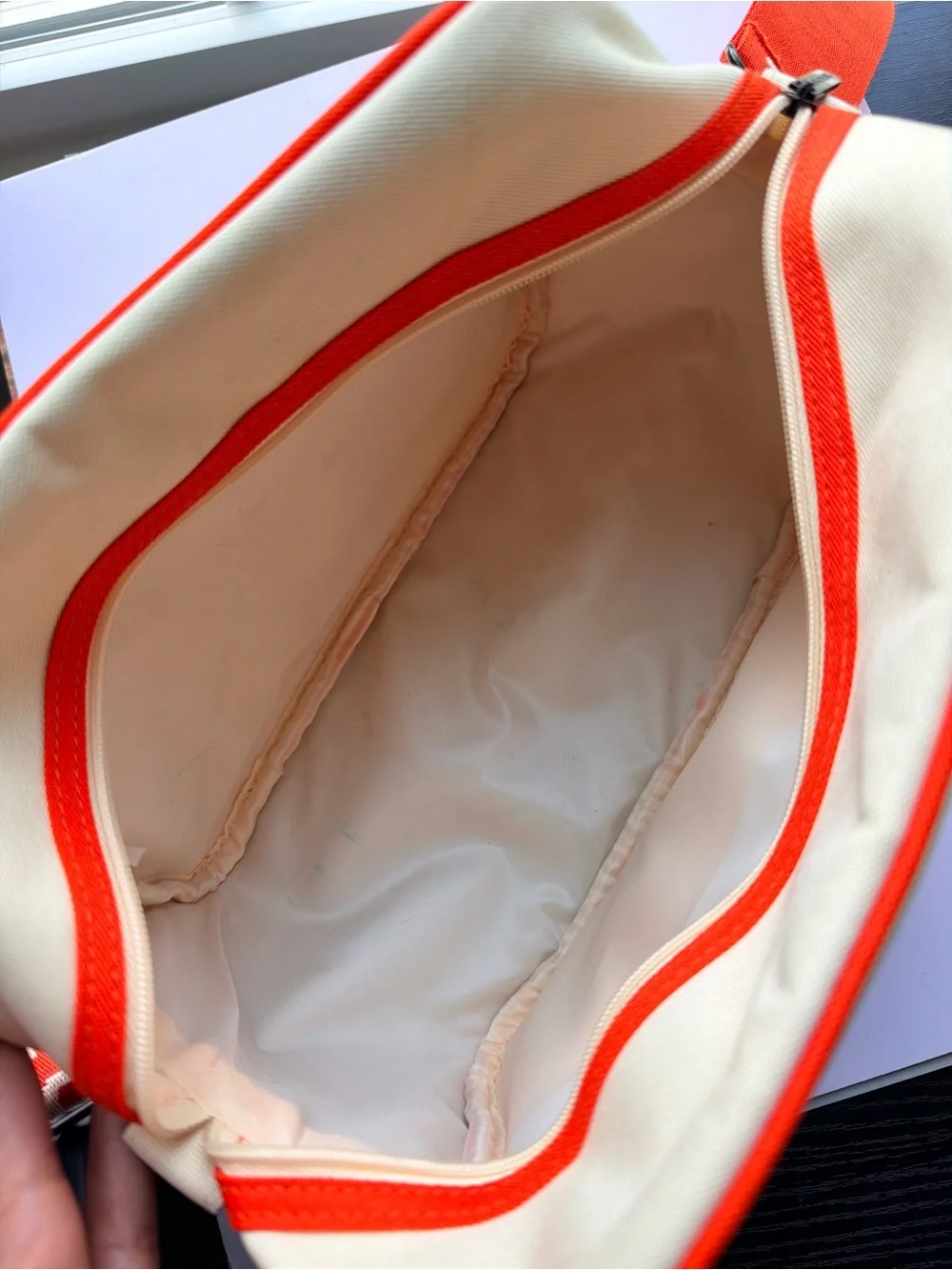 Y/Project Cream Crossbody Bag with Orange Trim
